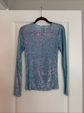 Free People Iridescent Sequin Long-Sleeve Top - Light Blue
